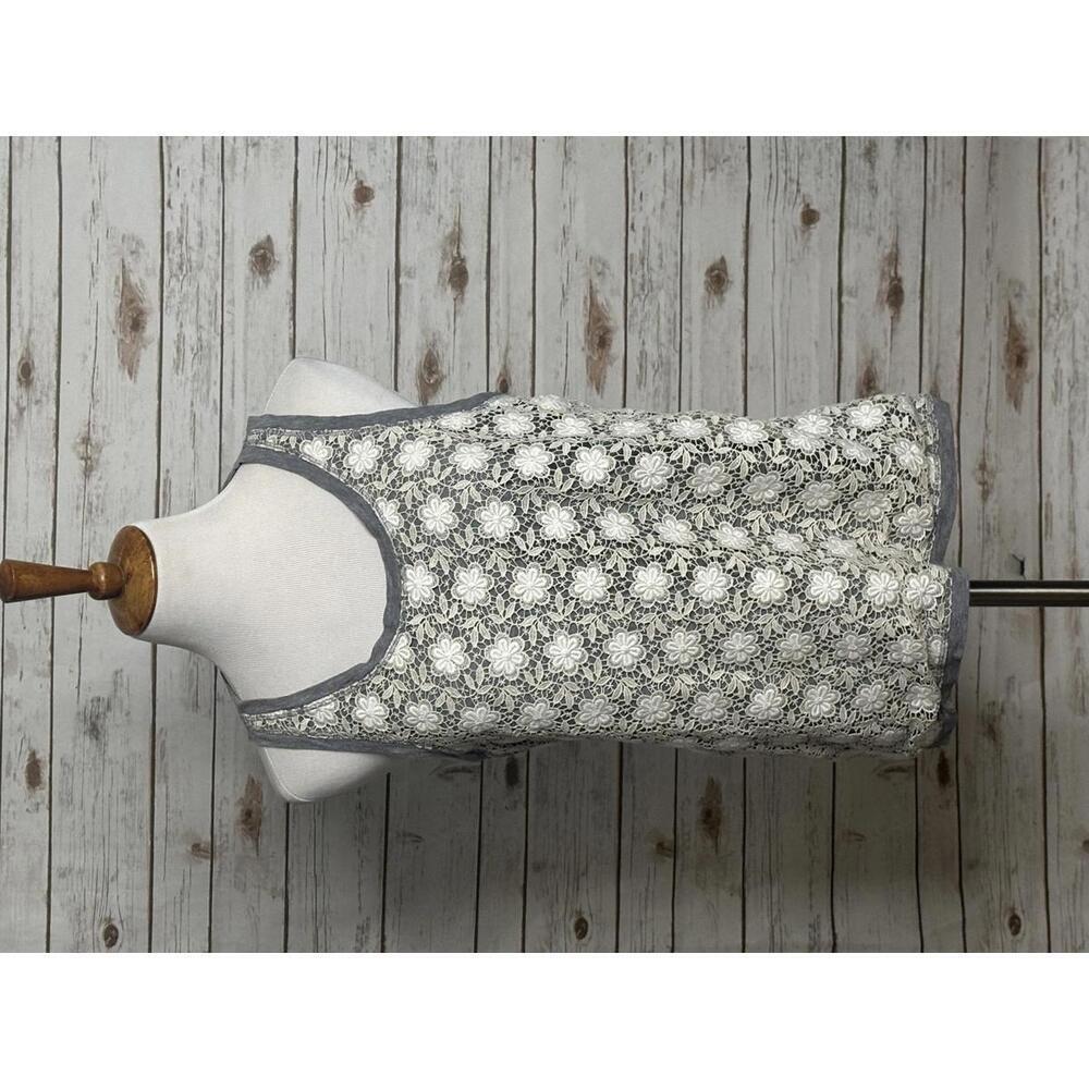 J.Crew coquette cottagecore gray w/white floral lace overlay tank top Size Large